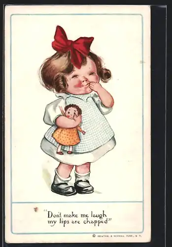 AK Kleines Mädchen mit seiner Puppe im Arm