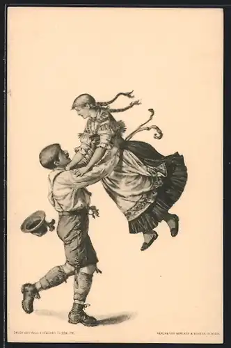 AK Tanzendes Paar in Tracht, Volkstanz