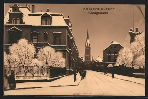 AK Kaiserslautern, Königstrasse mit Kirche im Schnee