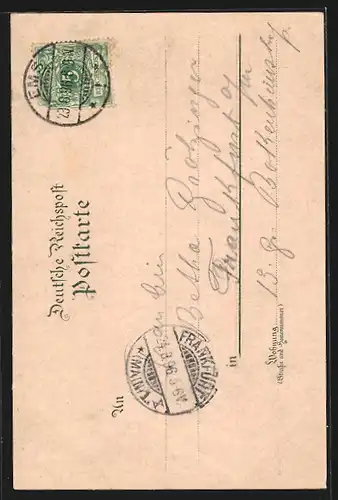 Lithographie Ems, Panoramablick auf die Stadt