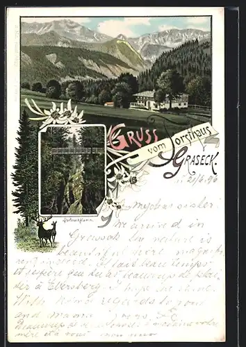 Lithographie Garmisch, Forsthaus, Partnachklamm