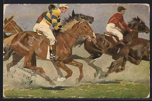 Künstler-AK Anton Hoffmann - München: Pferderennen, Jockeys