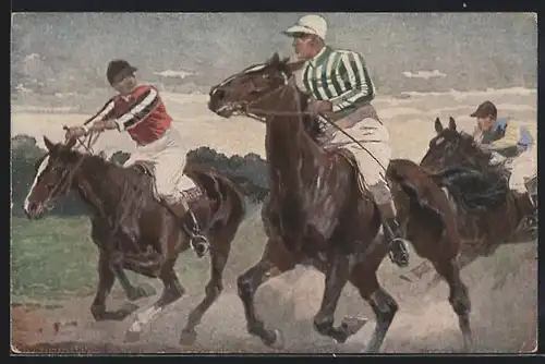 Künstler-AK Anton Hoffmann - München: Reiter im Wettkampf