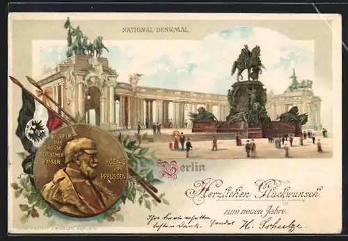 Lithographie Berlin, Kaiser Wilhelm I., Nationaldenkmal