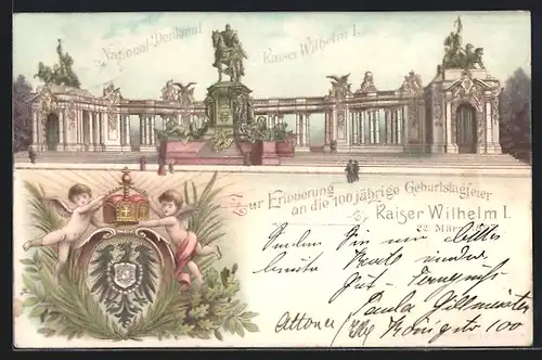 Lithographie Berlin, National Denkmal Kaiser Wilhelm I.