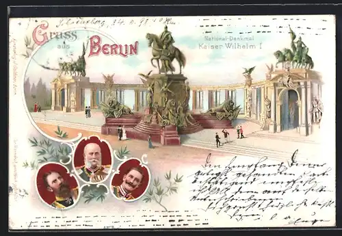 Lithographie Berlin, National-Denkmal Kaiser-Wilhelm I.