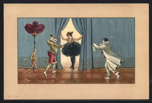 Künstler-AK Harlekins auf der Bühne