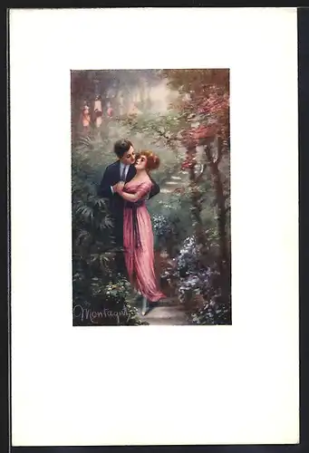 Künstler-AK sign. Montaguti: Liebespaar im Park