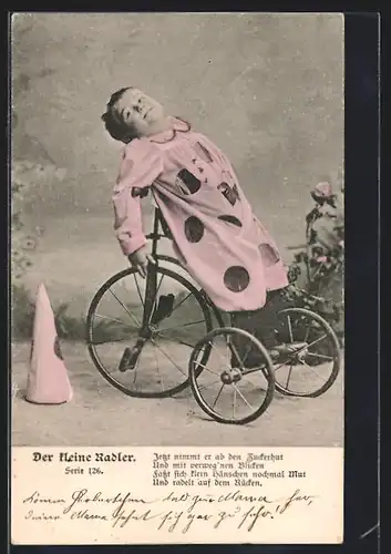 AK Kleiner Harlekin auf einem Fahrrad