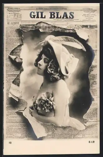AK Paris, Zeitung Gil Blas, Schönheit mit Federhut