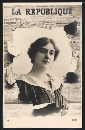 AK Zeitung La République, Frau mit Mittelscheitel