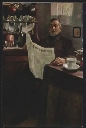 AK Der Kleinstädter mit Zeitung am Tisch