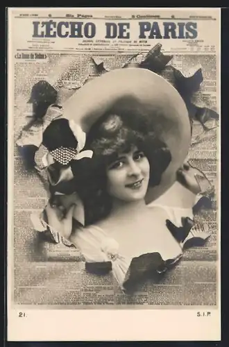 AK Zeitung L`Echo de Paris, Frau mit Hut