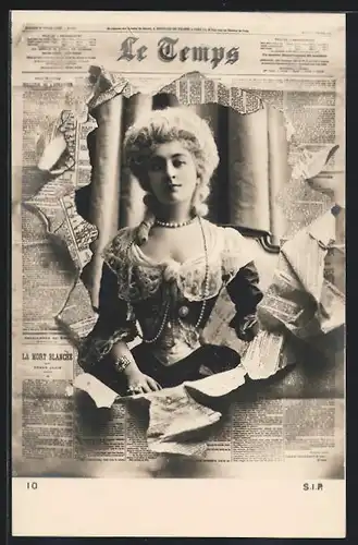 AK Zeitung Le Temps, hübsche junge Frau
