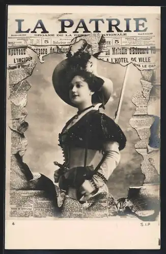 AK Paris, Zeitung La Patrie, Weibliches Musketier