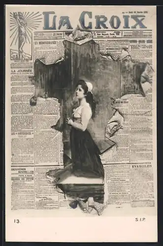 AK Zeitung La Croix, Hübsche Dame mit Haube