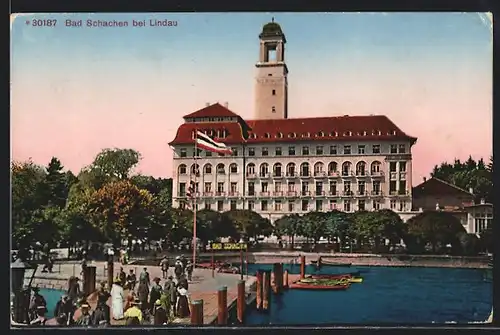 AK Bad Schachen bei Lindau, Uferpartie mit Hotel Bad Schachen