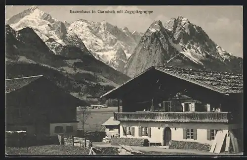 AK Garmisch, Bauernhaus mit Zugspitzgruppe