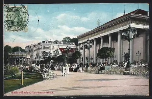 AK Baden-Baden, Blick auf Konversationshaus mit Terrasse
