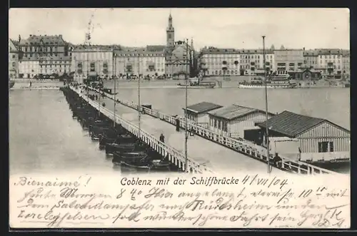 AK Koblenz, Schiffbrücke, Teilansicht der Stadt