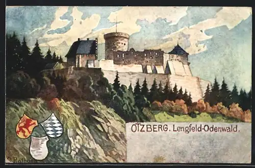 Künstler-AK Lengfeld / Odenwald, Burg Ötzberg, Wappen