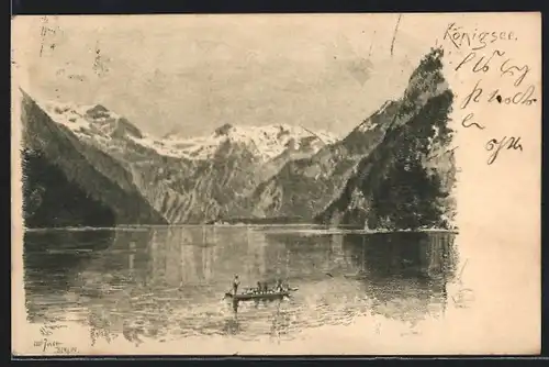 Künstler-AK Carl Jander: Boot auf einem Bergsee