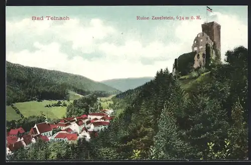 AK Bad Teinach, Teilansicht mit Ruine Zavelstein