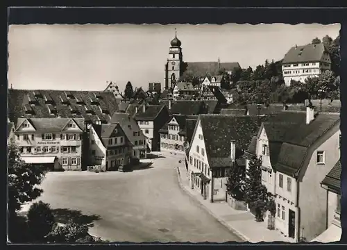 AK Herrenberg, Strassenpartie mit Kirche