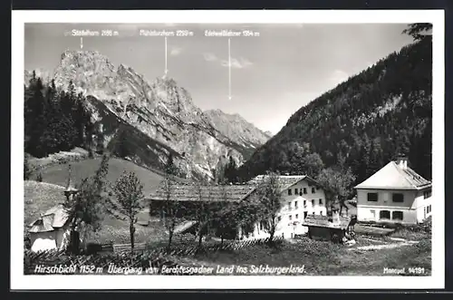 AK Hirschbichl, Übergang vom Berchtesgadner Land ins Salzburgerland, Ortspartie mit Stadelhorn und Mühlsturzhorn