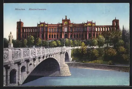 AK München, Maximilianeum mit Brücke