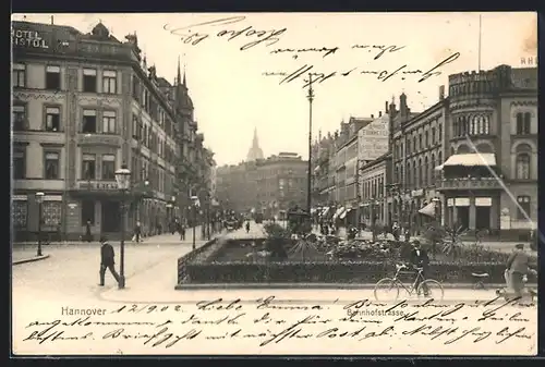 AK Hannover, Bahnhofstrasse mit Hotel Bristol