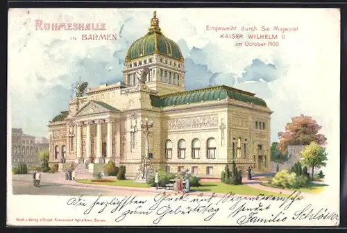 Lithographie Barmen, Ruhmeshalle, eingeweiht durch Kaiser Wilhelm II. 1900