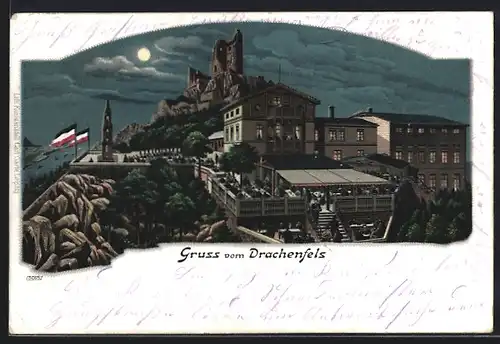 Lithographie Königswinter, Gasthaus Drachenfels