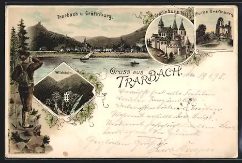 Lithographie Trarbach, Gräfinburg 1665, Ruine Gräfinburg, Wildstein