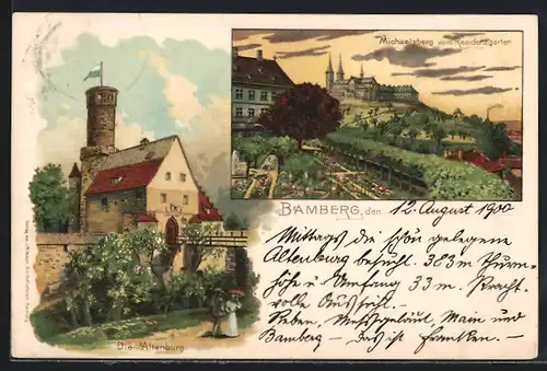 Lithographie Bamberg, Michaelsberg und Die Altenburg