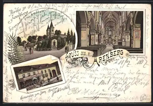 Lithographie Arenberg, Kirche, Innenansicht, Schlafende Jünger