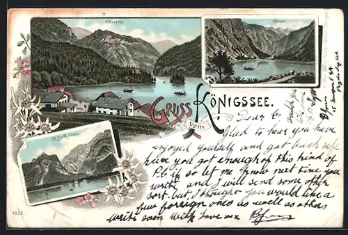 Lithographie St. Bartholomae, Panorama, Obersee, Königssee