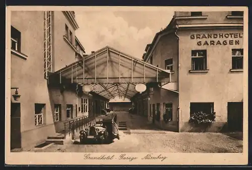AK Nürnberg, Grandhotel-Garage mit Automobil