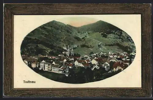 Präge-AK Todtnau, Teilansicht mit Kirche, Passepartout