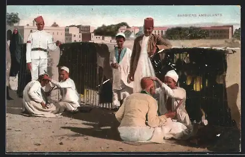 AK Arabische Friseure üben ihr Handwerk auf der Strasse aus