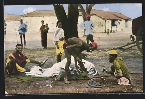 AK Mohammedanische Schmiede beim Beschlagen eines Ochsen, arabische Handwerker