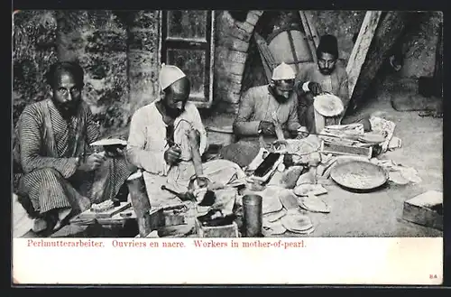 AK arabischer Handwerker, Gruppe von Perlmutterarbeitern