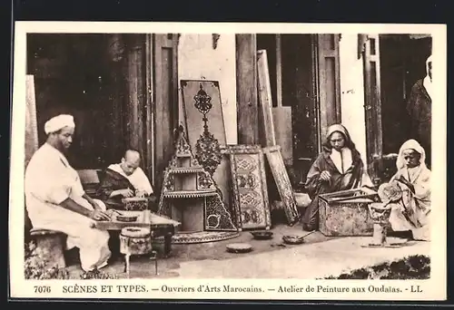 AK Scènes et Types, Ouvriers d`Arts Marocains, Atelier de Peinture aux Oudaias, arabische Handwerker