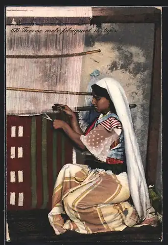 AK Femme arabe fabriquant un tapis, Nordafrik. Teppichweberin, Lehnert & Landrock