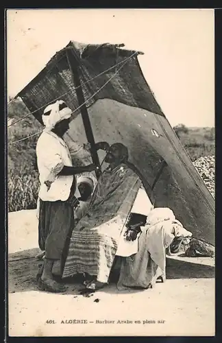 AK Scene et Types, Barbier Arabe en plein air, Friseur