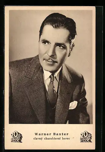 AK Schauspieler Warner Baxter mit Anzug und Krawatte