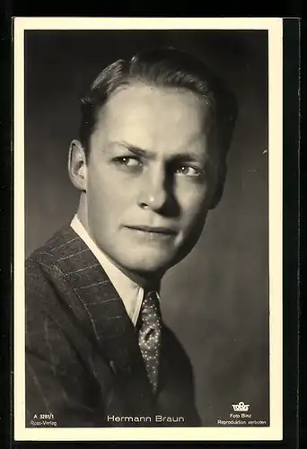 AK Schauspieler Hermann Braun im Anzug mit pomadisiertem Haar