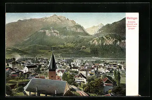 AK Meiringen, Ortsansicht mit Kirche aus der Vogelschau