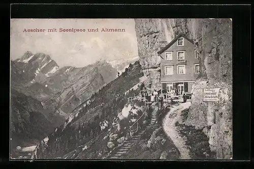 AK Aescher, Gasthaus zum Aescher mit Seealpsee und Altmann