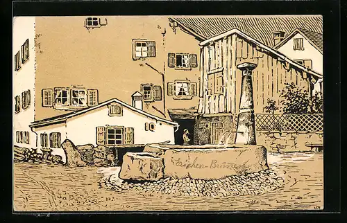 Künstler-AK Glarus, Partie am Eicehnbrunnen